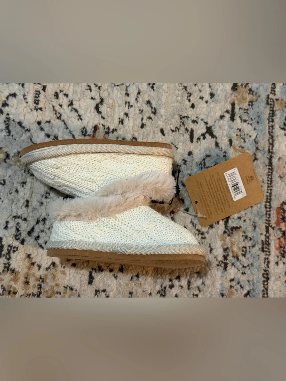 BearPaw Kids Cream Knit Faux-Fur Slippers